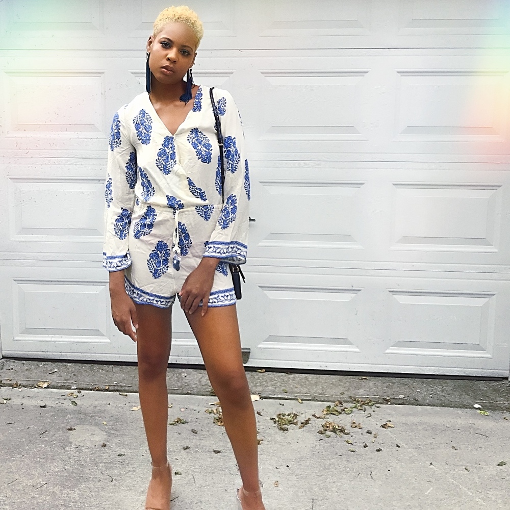 Blue and Off-White Romper